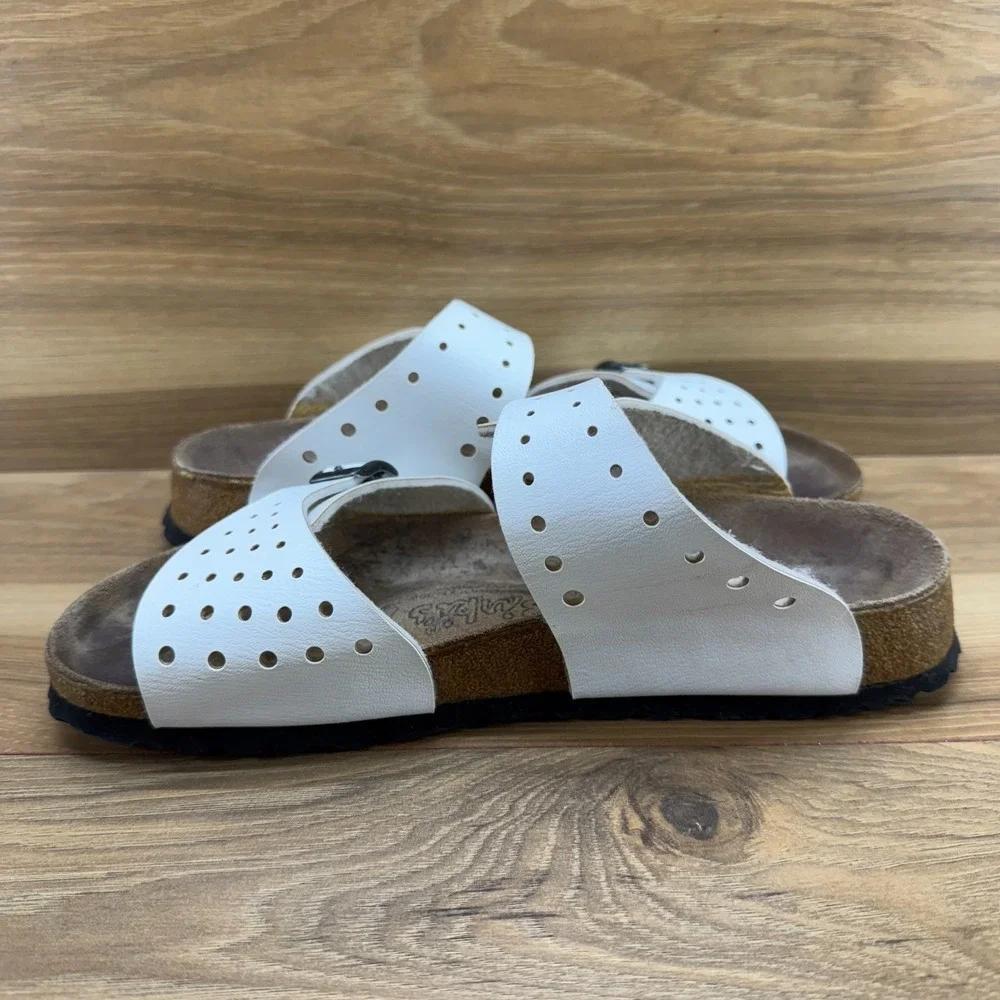 Birkenstock Birkis Sandals 8 N EU 39 White Perf Birko Slides Slip on - Picture 6 of 10